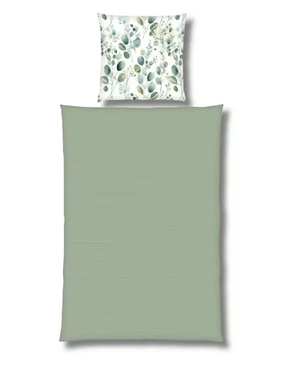 MTONLINEHANDEL Wendebettwäsche Eukalyptus Dusty Green Blätter Blumen