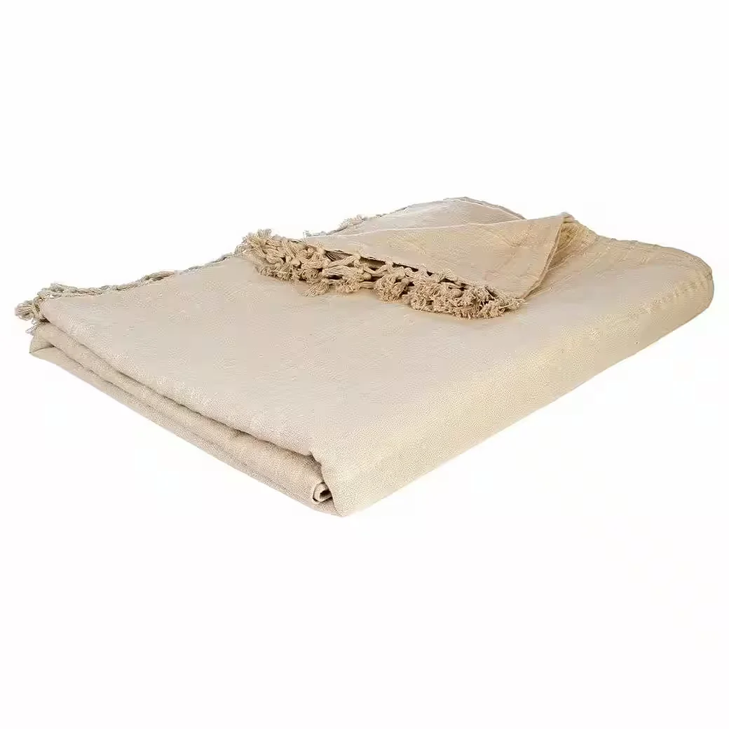 ATMOSPHERA Tagesdecke Baumwolle beige mit Fransen 230x250 cm Sofa