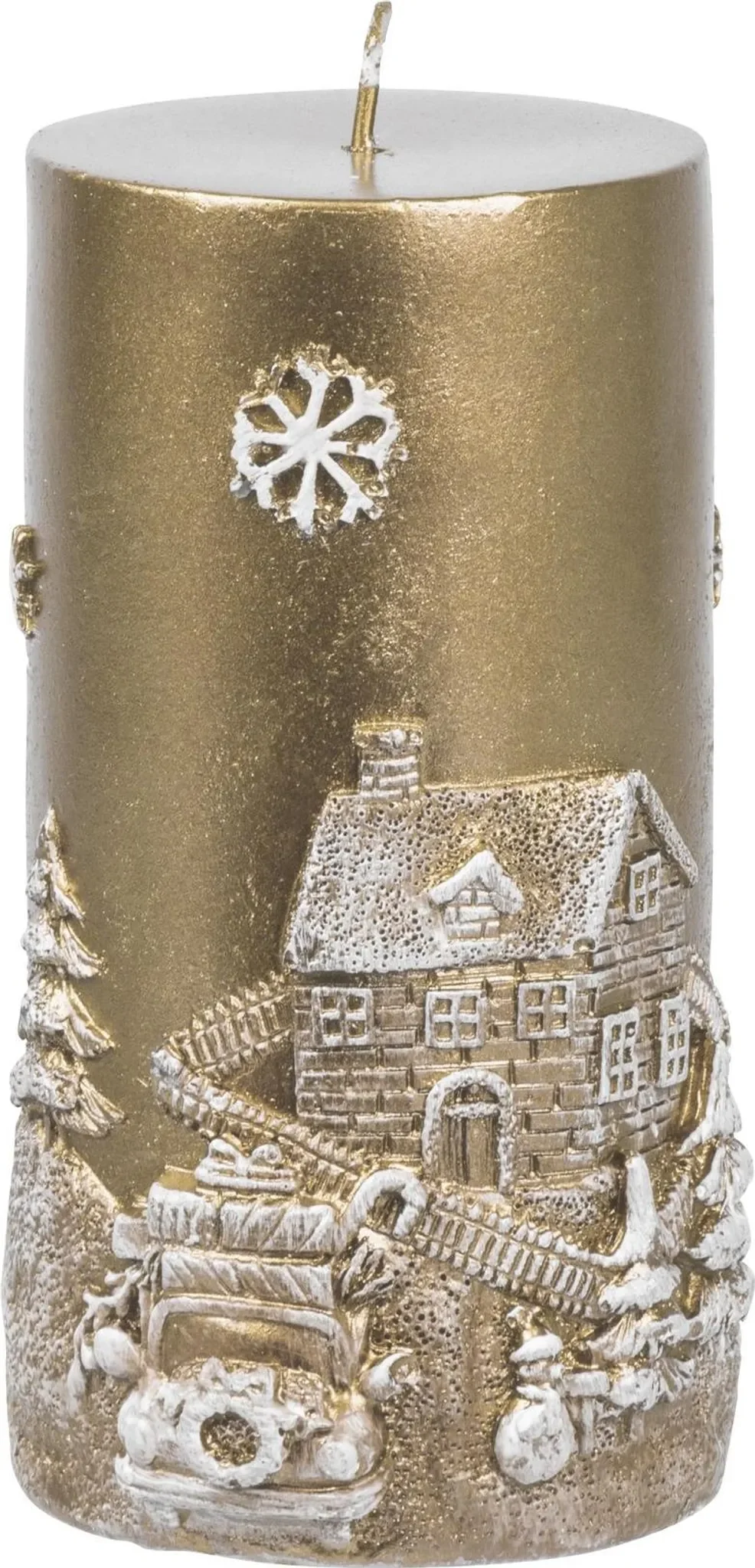 Kerze MagicHome Weihnachten 7×12,5 cm – golden, 3D-Landschaft