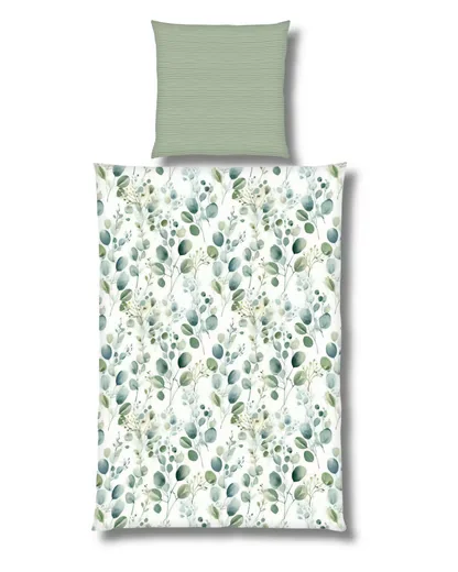 MTONLINEHANDEL Wendebettwäsche Eukalyptus Dusty Green Blätter Blumen