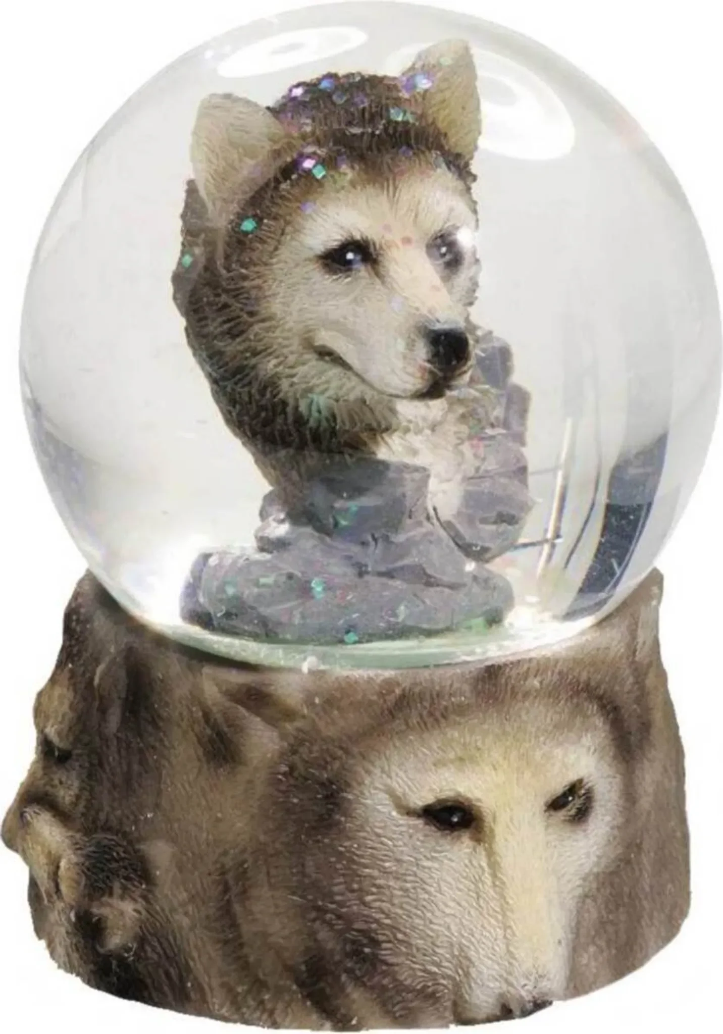Schneekugel Büste Wolfskopf – Braun, 8,5×6×6 cm
