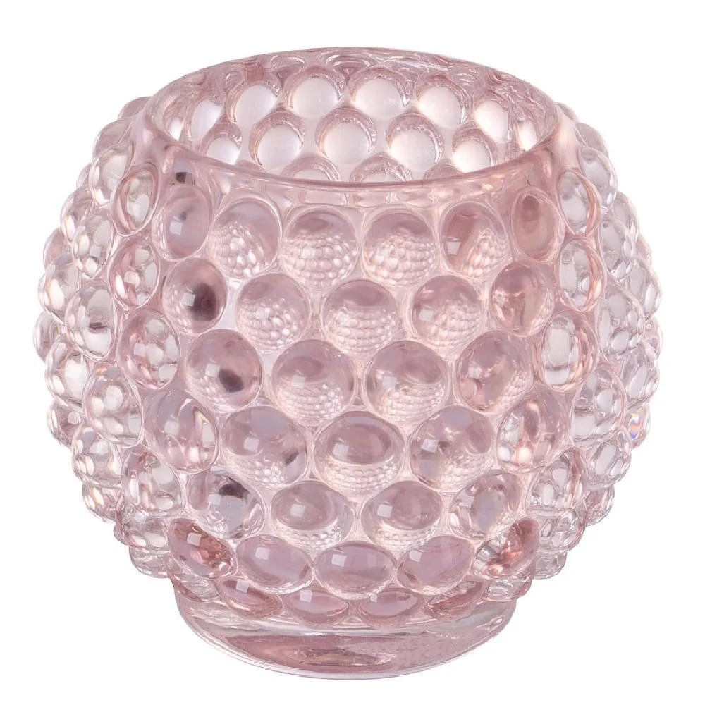 Kerzenhalter Teelichthalter Dots Glas – Rosa, 9×8 cm