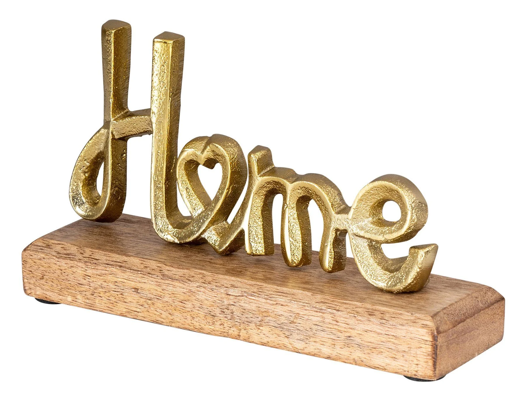 Deko-Schriftzug „Home“ – Metall & Mangoholz, Gold/Natur