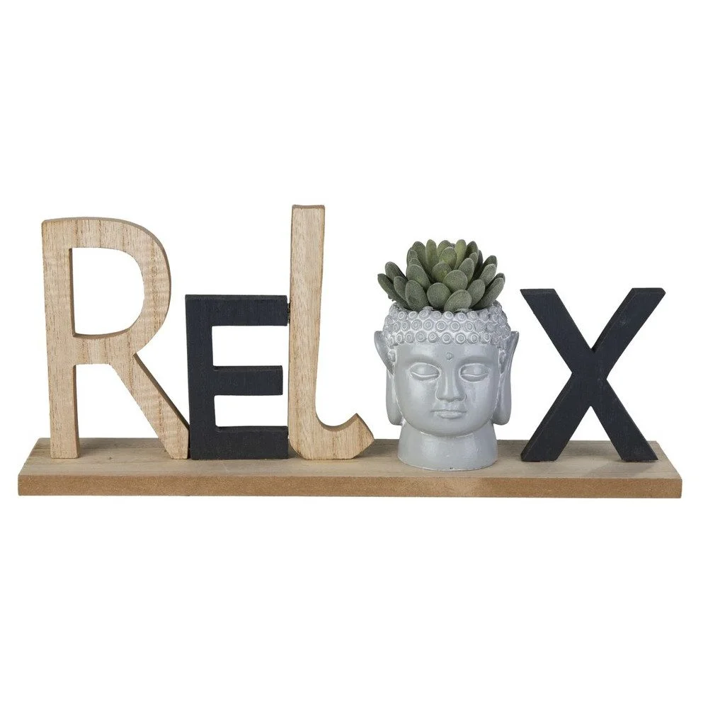Dekoobjekt Schriftzug „Relax“ mit Kunstblume