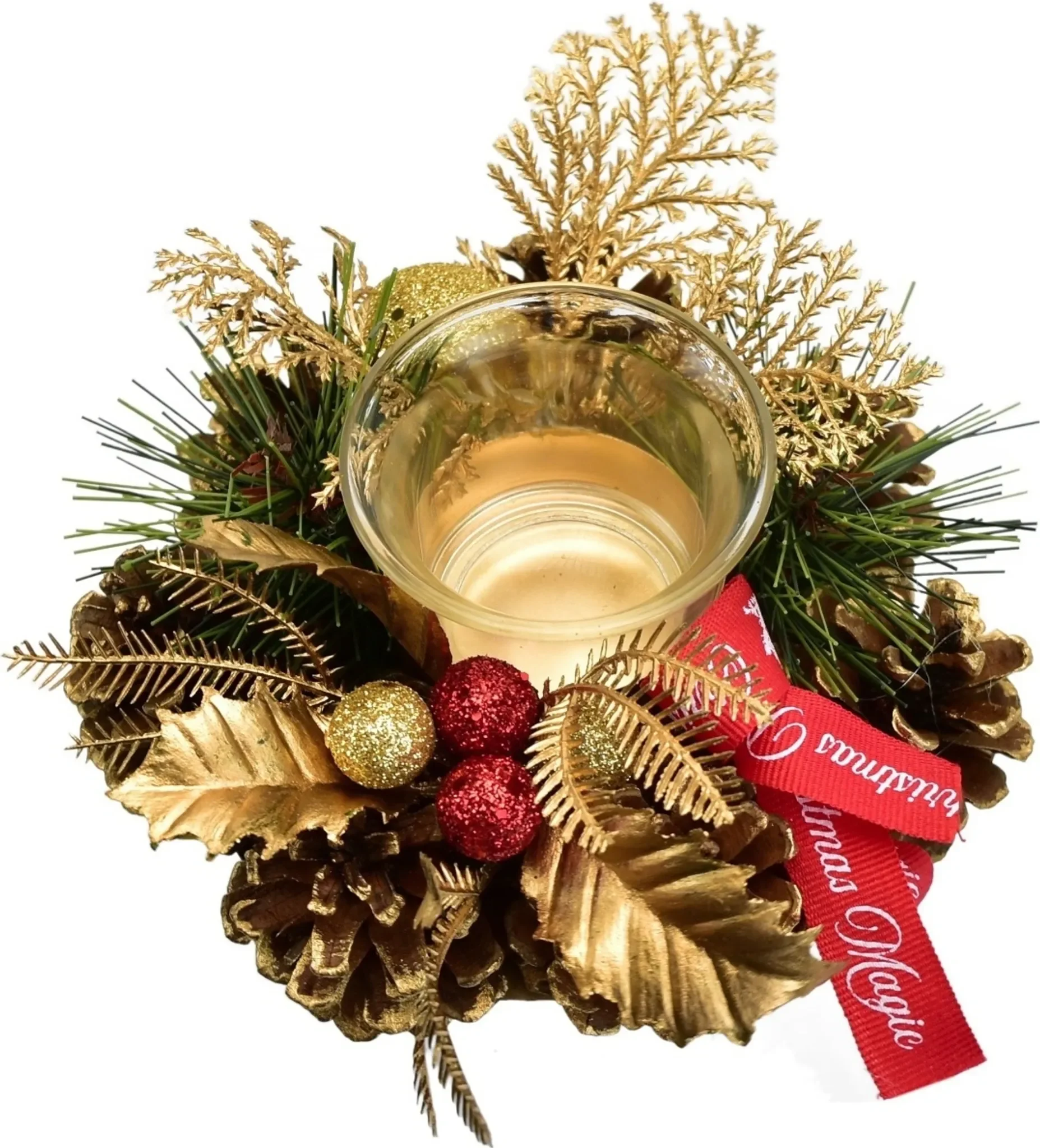 Kerzenleuchter gold Ø15 cm – Tannenzapfen-Dekoration