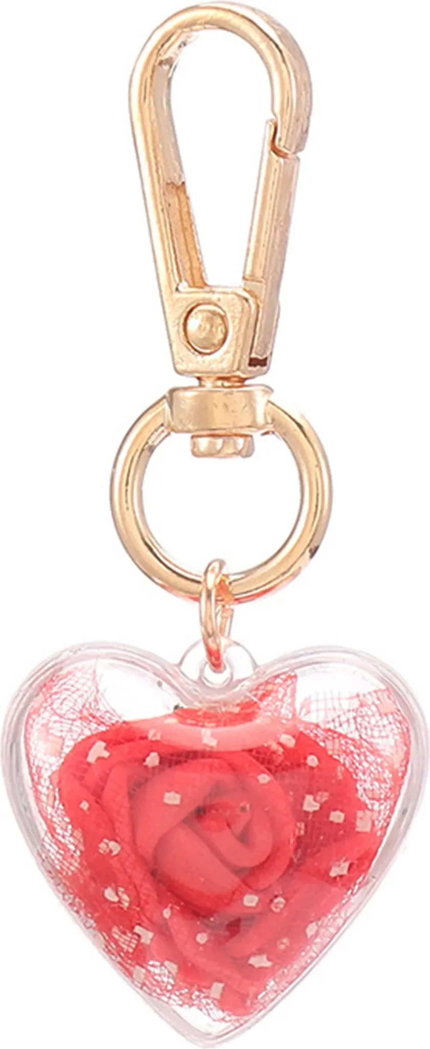 Schlüsselanhänger Herzform – Fake Rose, Rot, 6,5 cm