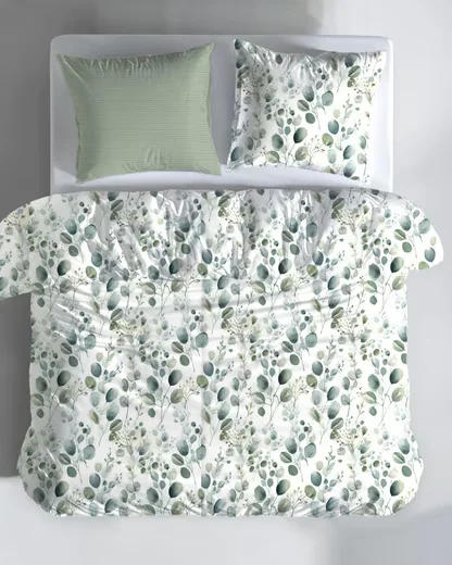 MTONLINEHANDEL Wendebettwäsche Eukalyptus Dusty Green Blätter Blumen